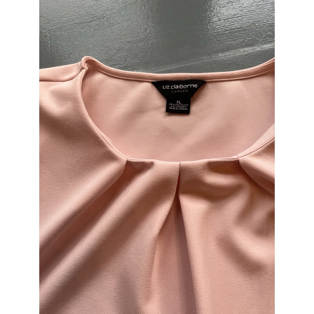 Liz Claiborne Blush Pink Pleated Round Neck Blouse